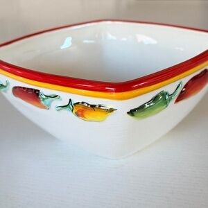 Clay Art, Colorful Square 3D Ceramic Bowl with Peppers